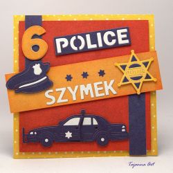 Wzór - Podwójna kartka ze zdjęciem dla małego policjanta.