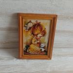 Obrazek z dziewczynką i kotkiem - Handmade obrazek z dziewczynką