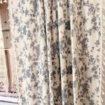 Zasłona lniana kwiaty blue jeans boho z frędzlami tunel 150/250cm - 