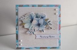 Kartka na Dzień Babci niebeskie kwiaty