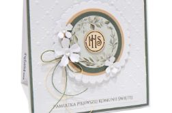 Pamiątka I Komunii Świętej - wianek białe kwiaty kratka