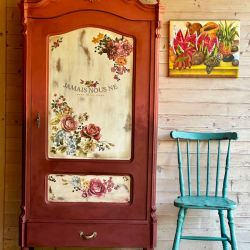 Krzesło turkusowe shabby chic, patyczak – z charakterem