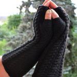 Czarne rękawiczki mitenki  - długie - rękawiczki