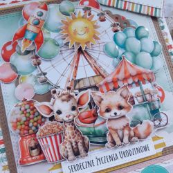 Kartka urodzinowa dla dziecka „Wesołe miasteczko”, personalizacja