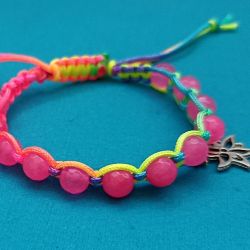 Bransoletka makrama boho różowa neonowa kolorowa Jadeit Bransoletka makrama boho różowa neonowa kolorowa Jadeit