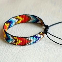 Bransoletka BOHO kolorowa pleciona z koralików na krośnie