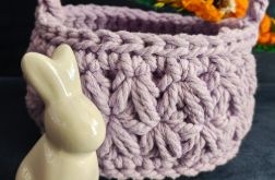 Ręcznie robiony koszyczek w zestawie z podkładkami z uszami królika fioletowy