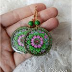 Kolczyki decoupage drewniane koła kwiatowa mandala zielona - 