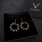 Nowoczesne Czarno Złote Kolczyki Koła - delikatne czarno złote kolczyki