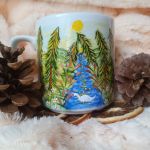 Ręcznie malowany wiejski kubek z gąskami - ręcznie malowany