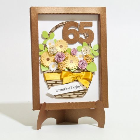 Kartka obrazek na 65 urodziny "Kosz kwiatów"