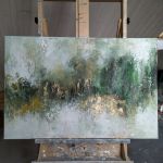 Obraz ręcznie malowany Abstrakcja XXL Struktura 3D Złocenia Zielony 100x140 cm - 