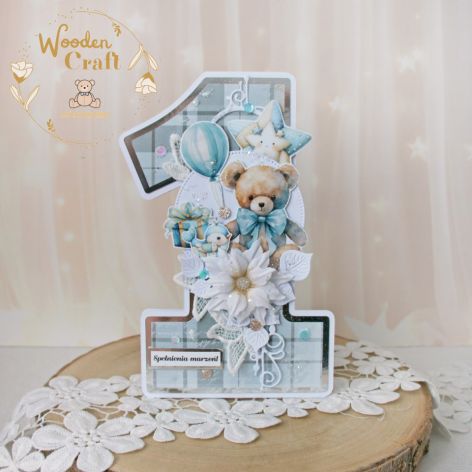 Kartka cyferka na roczek "Baby Bear" GOTOWA