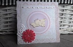 Kartka na Chrzest różowa z aniołkiem handmade 2