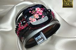 Noc kwitnącej wiśni II - bransoleta z żywicy i rzemieni