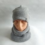 Komplet ręcznie robiony na drutach z alpaką, szary. - szary komplet