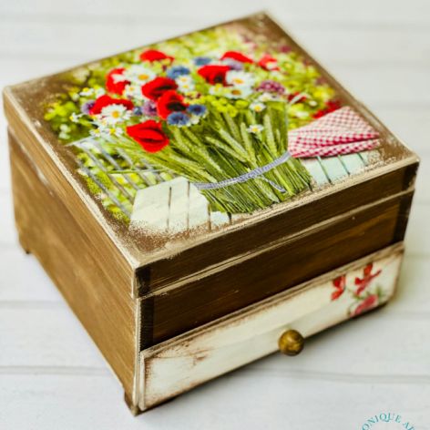 Toaletka z lusterkiem, naturalne drewno, polne kwiaty, prezent