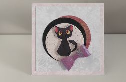Kartka na urodziny czarny kotek