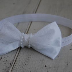 Retro opaska niemowlęca "Kokarda w bieli"