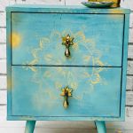 Turkusowa szafka z mandalą, orientalna, ciekawe uchwyty, wysyłka - 