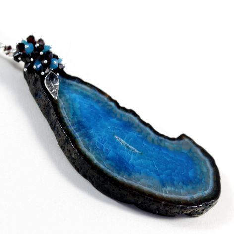 Agat niebieski Swarovski i srebro - wisior