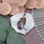 Miedziany ozdobny wisiorek z tęczowym kwarcem solarnym i różowym kwarcem #546 - 