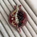 Broszka Granat z kamieniami naturalnymi. Unikat - Perły słodkowodne