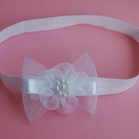 Opaska niemowlęca - "Kokardka w bieli"