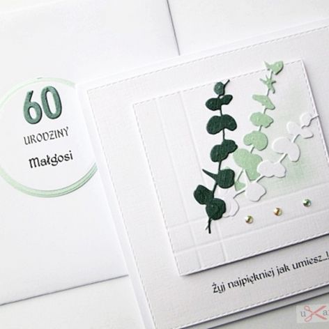 Kartka URODZINOWA z zielonymi gałązkami