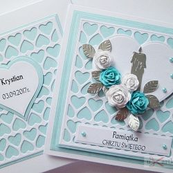 Kartka PAMIĄTKA CHRZTU z sercami #1