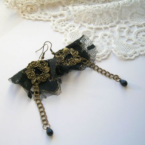 Black lace - kolczyki vintage