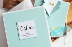 Turkusowy GARNITUREK W PUDEŁKU na Chrzest