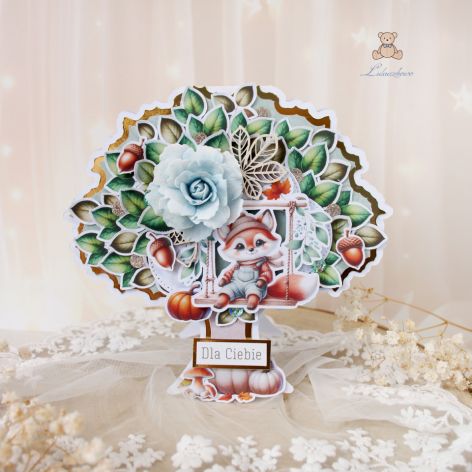 Kartka urodzinowa drzewko z liskiem GOTOWA