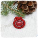 Broszka sutasz soutache czerwona jadeit - Soutache