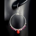 Rubin, Srebrne kolczyki z turmalinem, kwarcem - Sterling Silver earrings with Quartz, pink tourmaline,ruby and onyx  wire wrapped gift for her gift for mom perfect present artisan