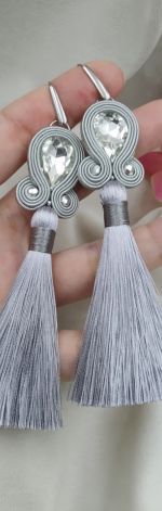 Soutache kolczyki wkrętki szare srebrne siwe