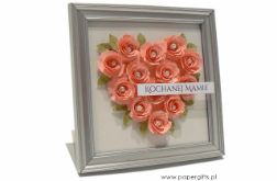 Serce z róż w ramce dla Mamy - pudrowe róże białe brokatowe tło