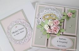 Kartka MŁODEJ PARZE różowo-popielata