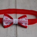 Opaska niemowlęca - Lniana, czerwona, z koronką - 
