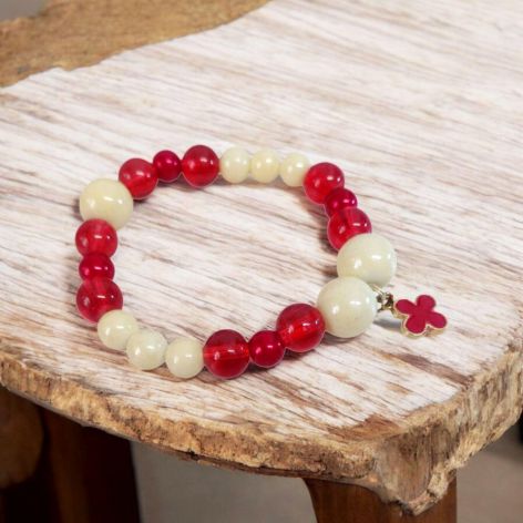 Bransoletka na gumce czerwona ecru