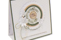 Pamiątka I Komunii Świętej - wianek białe kwiaty kropeczki