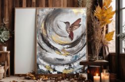 Koliberek BIRD ręcznie malowany obraz Abstrakcja 70x100 cm Duży obraz