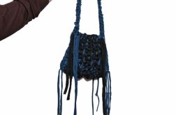 Duża torba z recyklingu – ręcznie szydełkowana, boho, mini granatowa