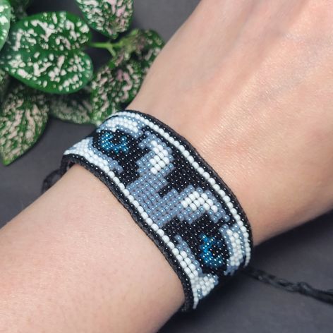 Bransoletka uniseks "Oczy" pies Husky z koralików szklanych Preciosa