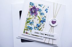 Kartka ślubna z polnymi kwiatami handmade