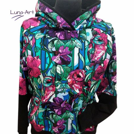 Bluza damska z kapturem Mega, sowy, kwiaty. 2XS wyprzedaż