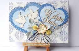 Kartka ślubna z serduszkami niebieska 3617