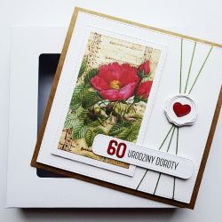 Kartka na urodziny z dziką różą handmade