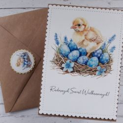 Zestaw 4 kartek wielkanocnych z życzeniami „Niebiesko-żółty”