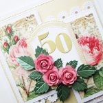Kartka ROCZNICOWA z różowymi różami - Kremowo-różowa kartka na rocznicę